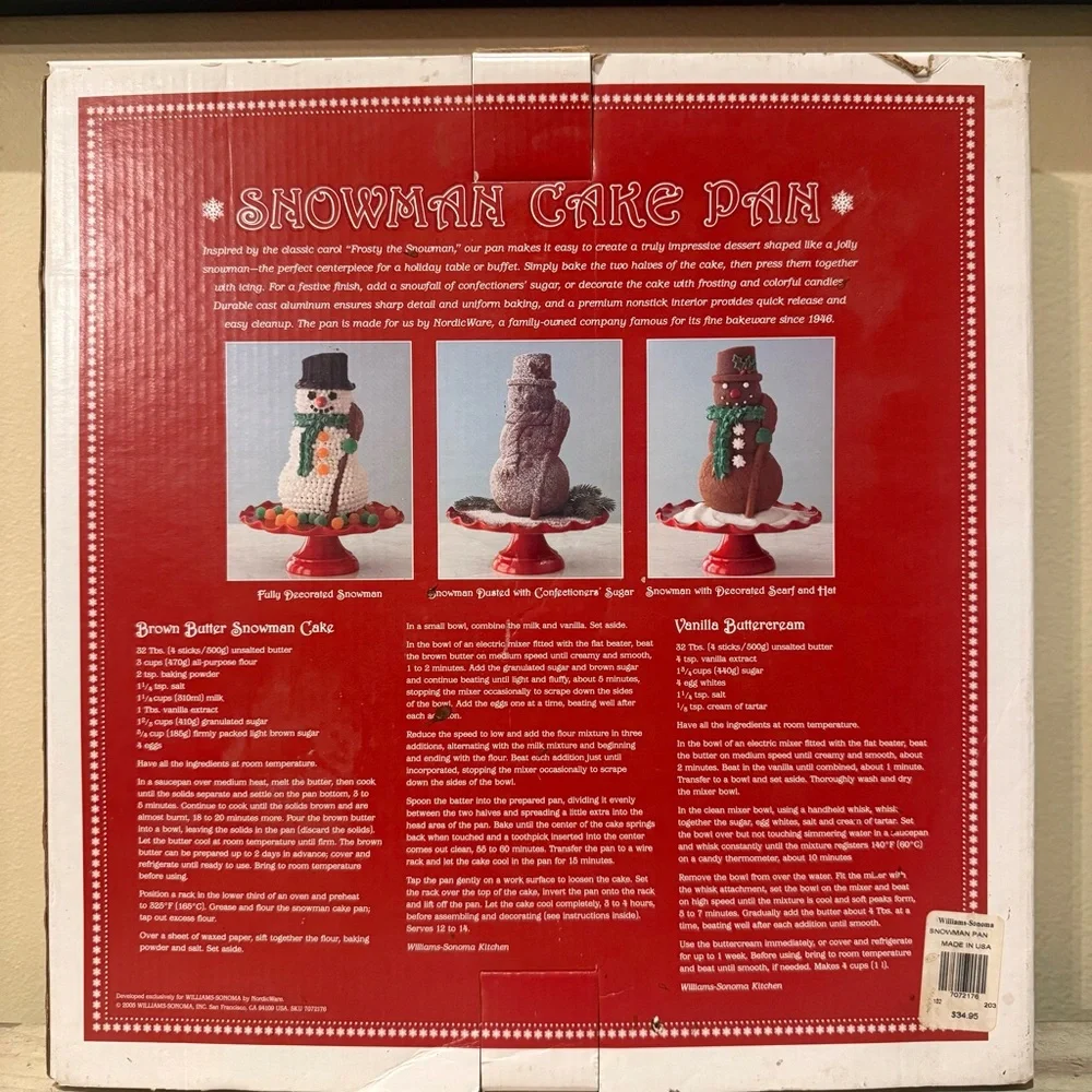 Williams Sonoma Festive Gold Snowman Cake Mold